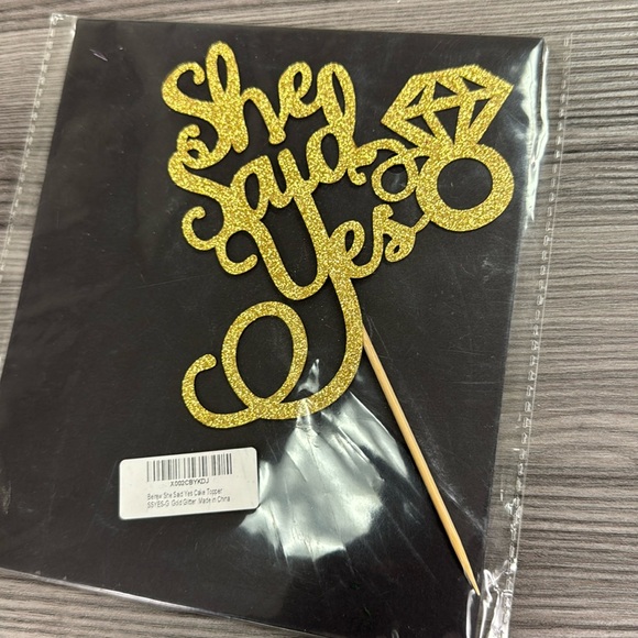 She Said Yes | Party Supplies | She Said Yes Gold Glitter Cake Topper
